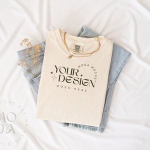 Ivory Comfort Colors 1717 Mockup | Folded T Shirt Mockup | Comfort Colors Mockup | Flatlay Mockup | Styled Folded Collection