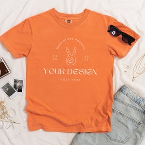 Melon Comfort Colors 1717 Mockup | T Shirt Mockup | Comfort Colors Mockup | Flatlay Mockup | Luxury Linen Collection