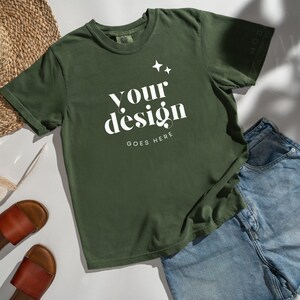 Moss Comfort Colors 1717 Mockup | T Shirt Mockup | Comfort Colors Mockup | Flatlay Mockup | Sunny Styled Collection