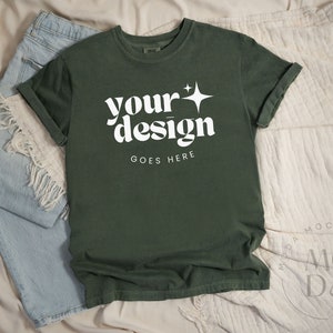 Moss Comfort Colors 1717 Mockup | T Shirt Mockup | Comfort Colors C1717 Mock-Up | Flat Lay Mock Up | Neutral Flatlay Collection