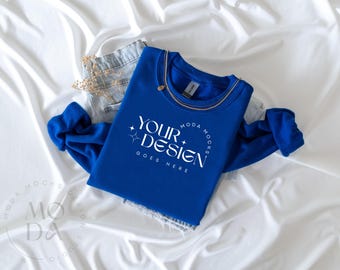 Royal Gildan 18000 Sweatshirt Mockup | Heavy Blend Crewneck Sweat Shirt Mock Up | Folded Flat Lay Mock-Up | Flatlay Mockups