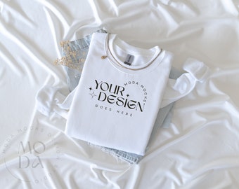 White Gildan 18000 Sweatshirt Mockup | Heavy Blend Crewneck Sweat Shirt Mock Up | Folded Flat Lay Mock-Up | Flatlay Mockups