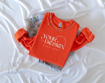 Orange Gildan 18000 Sweatshirt Mockup | Heavy Blend Crewneck Sweat Shirt Mock Up | Folded Flat Lay Mock-Up | Flatlay Mockups