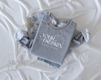 Sport Gray Gildan 18000 Sweatshirt Mockup | Heavy Blend Crewneck Sweat Shirt Mock Up | Folded Flat Lay Mock-Up | Flatlay Mockups