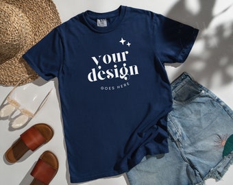 True Navy Comfort Colors 1717 Mockup | T Shirt Mockup | Comfort Colors Mockup | Flatlay Mockup | Sunny Styled Collection