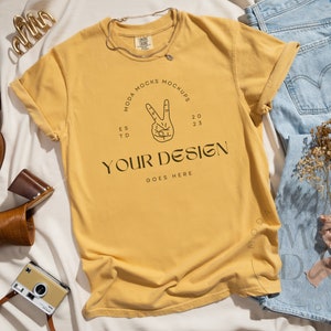 Mustard Comfort Colors 1717 Mockup | T Shirt Mockup | Comfort Colors Mockup | Flatlay Mockup | Neutral Styled Collection