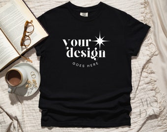 Black Comfort Colors 1717 Mockup | T Shirt Mockup | Comfort Colors Mockup | Flatlay Mockup | Cozy Corner Collection