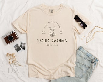 Ivory Comfort Colors 1717 Mockup | T Shirt Mockup | Comfort Colors Mockup | Flatlay Mockup | Luxury Linen Collection