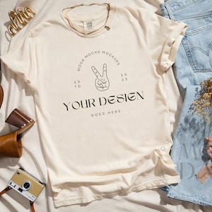 Ivory Comfort Colors 1717 Mockup | T Shirt Mockup | Comfort Colors Mockup | Flatlay Mockup | Neutral Styled Collection