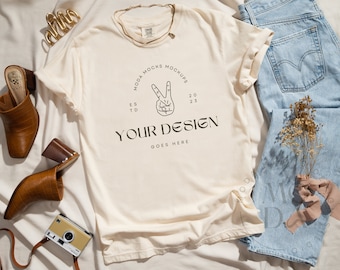 Ivory Comfort Colors 1717 Mockup | T Shirt Mockup | Comfort Colors Mockup | Flatlay Mockup | Neutral Styled Collection