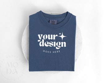 Blue Jean Comfort Colors 1717 Mockup | Folded T Shirt Mock Up | Comfort Colors Mock-up | Flatlay Mockup | Unisex Folded Mock-Ups