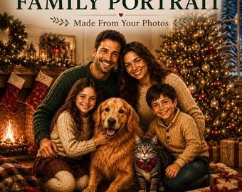 Custom Christmas Family Portrait, Personalized Storybook Art From Your Photos