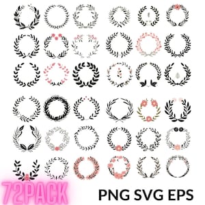 Krans svg bundel | cirkel svg bundel | bloemenkrans svg | hart lauwerkrans svg | bruiloft krans svg | krans monogram svg cirkelframe