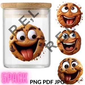 Kekse Clipart Set - 5 digitaler Download JPGs & PNG - süße Cartoon Keks Illustrationen