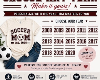 Soccer Mom EST PNG, Personalized Soccer Mom Shirt Design, Retro Varsity Soccer Mom Sublimation, Sports Mom DTF, Digital Download