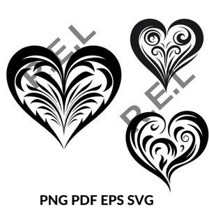 Heart Instant Downloads in Black & White 3 Heart SVG, 3 Heart  PNG, pdf, eps digital download for T-Shirts and More