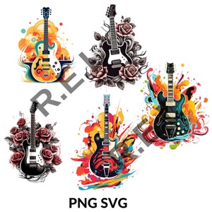 Unieke muziek clipart-gitaar SVG & PNG, Instant Download voor knutselen en ontwerp