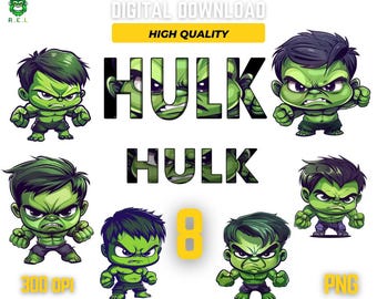 Instant Download: Set of 8 Hulk PNG Images - High Quality Digital Art