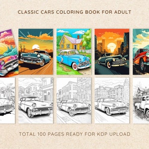 Classic Cars Coloring Book: 100 Pages of Vintage Automobiles for Kids and Adults, Printable Classic Motorcars Coloring Book image 2