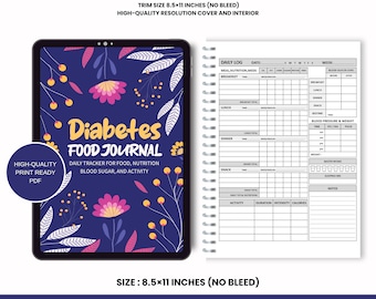 Printable Diabetes Food Journal Daily Tracker, Blood Sugar Log, Diabetic Food Planner, Diabetes Tracker, Meal Tracker, Diabetes Log Book