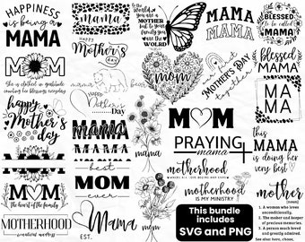 Mom SVG Bundle: Mama, Mom Life, Floral, Boho, Quotes for Tshirts, Tumbler, Tote Bags, Greeting Cards, and Other POD Works (Instant Download)