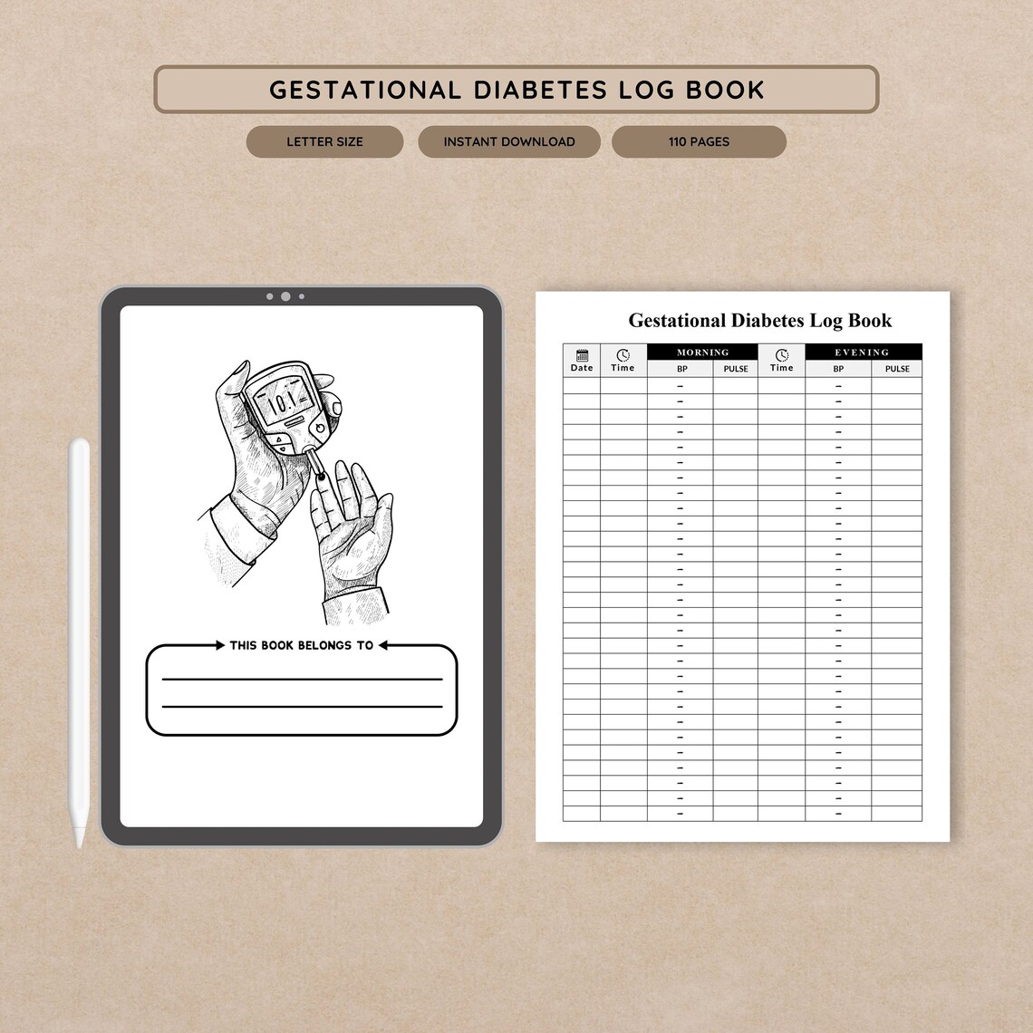 Gestational Diabetes Log Book, Blood Sugar Glucose Tracker, Daily ...