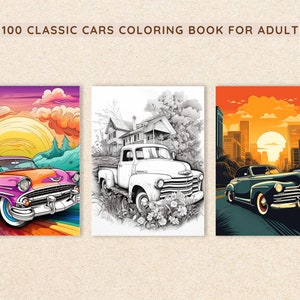 Classic Cars Coloring Book: 100 Pages of Vintage Automobiles for Kids and Adults, Printable Classic Motorcars Coloring Book image 1