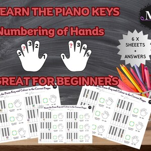 Piano voor beginners | Noem de pianotoetsen | Kleur in de vinger | Linker- en rechterhand | Afdrukbaar werkblad