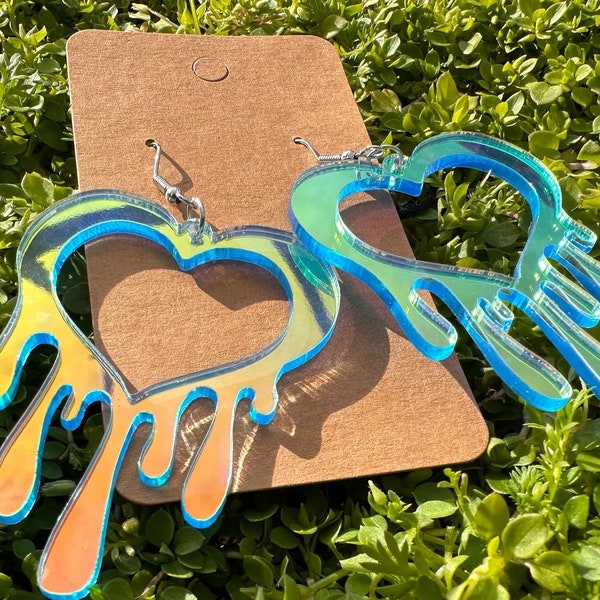 Holographic Lovers Heart Earrings,  festival accessories, Pearlescent jewelry, Iridescent jewelry, Rave jewelry, festival jewelry