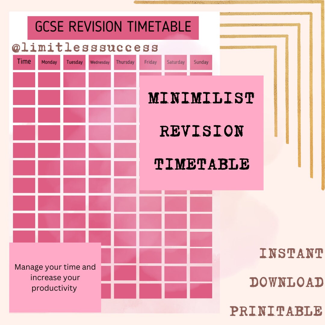 Minimalist Revision Timetable Printable Set Study Schedule Etsy