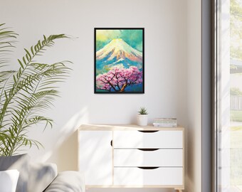 Mount Fuji Sakura Flowers Oil Painting Wall Art, Home Decor, Office Decor, Bedroom, Living Room Decor, Digital Printable in Different Sizes