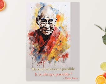 Dalai lama printed Poster Inspirational Buddhism gift for mom Zen Decor mindfulness gift, Be kind poster Zen philosophy Dalai lama quote