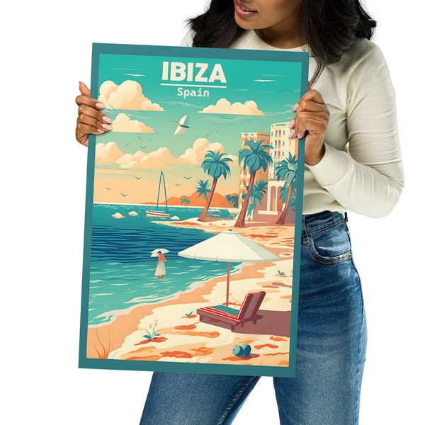 Beach poster printed coastal wall art for home decoration Art for wall decor Ibiza Beach Spain Souvenir Ibiza Printed poster Ibiza Souvenir