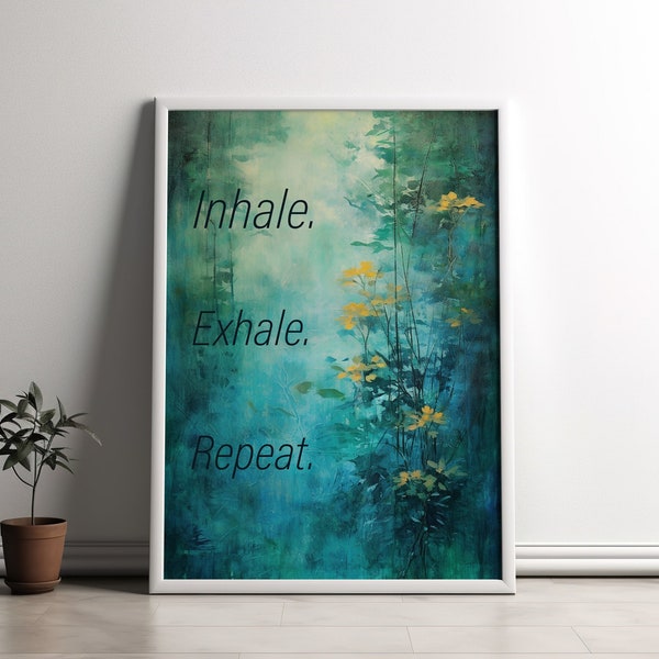 Affiche de pleine conscience inspirée de Claude Monet, décoration d'espace de méditation d'un studio de yoga, paix intérieure, soins de soi. Inspirez, expirez, répétez.