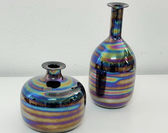 Set of 2 iridescent Murano glass vases by Nason & Moretti, 1960
