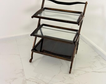 Walnut and brass bar trolley, attributed to Cesare Lacca, 1950s