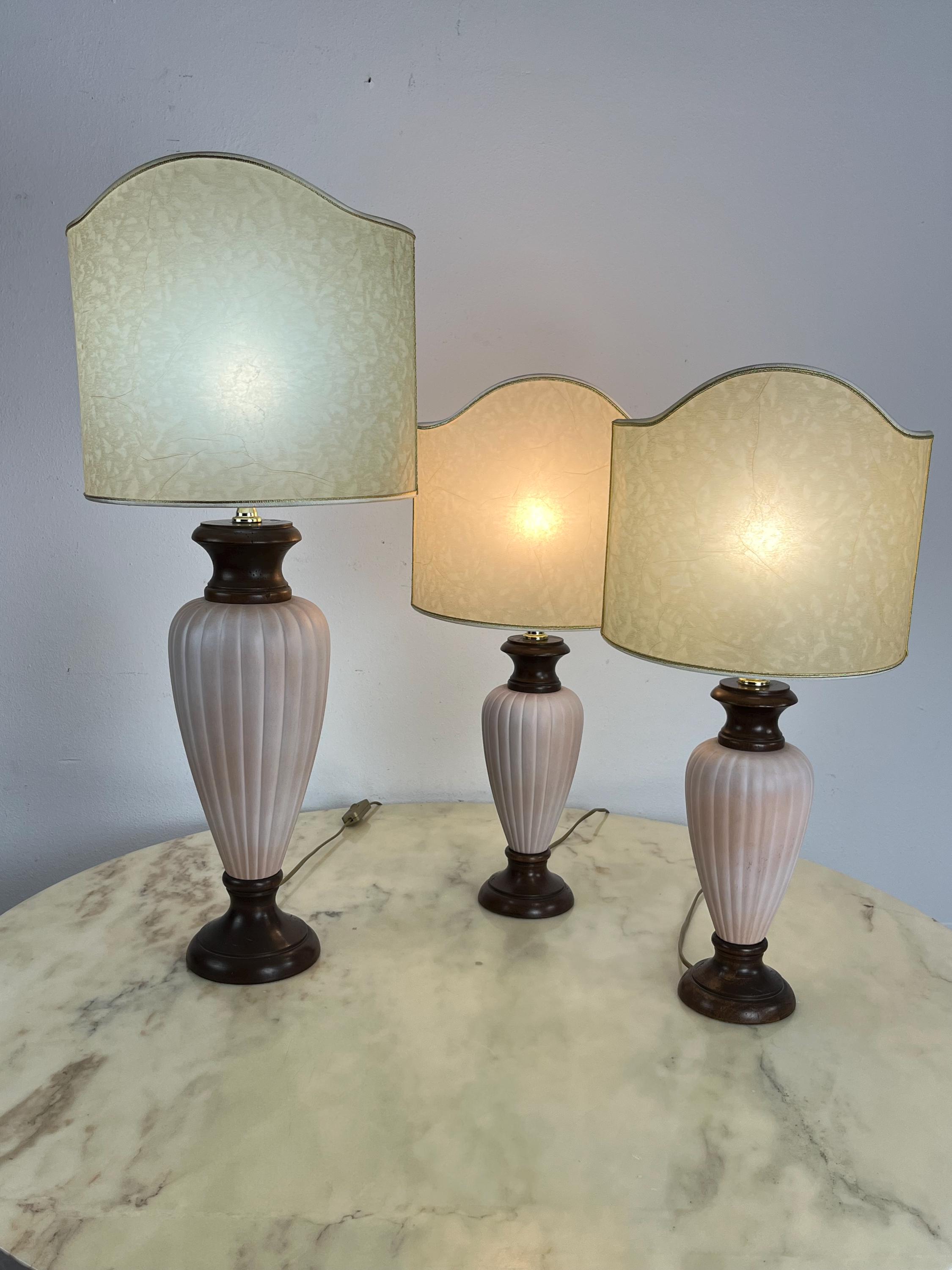Set of 3 Mid-century Italian Wood and Ceramic Table Lamps Set of 3 Mid-century Italian Wood and Ceramic Table Lamps