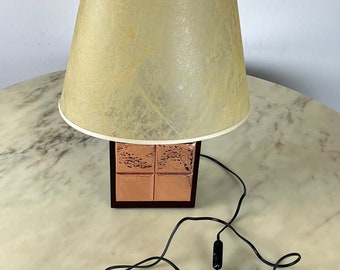 Italian table lamp in walnut and copper, 1990s