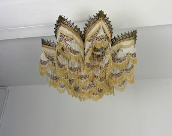 Art Deco 9-light chandelier with colored fringes, 1940s
