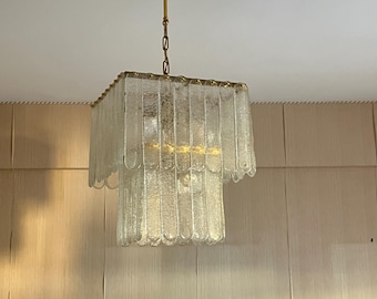 Set of 2 monumental chandeliers Mid-Century Murano glass and brass, 6-lights, Italian design 1960s
