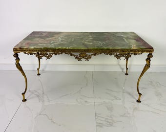 Mid-century onyx coffee table with brass base, 1950s