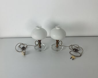 Set of 2 bedside lamps in Murano glass, brass and copper attributed to Fontana Arte, 1950s
