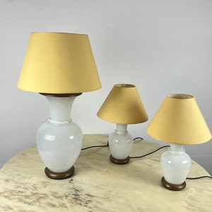 Set of 3 Murano glass and brass table lamps, F. Fabbian, Italy, 1970s