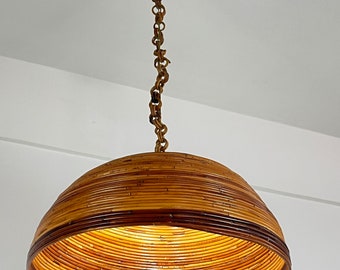 Large 2-light Capri Mid Century bamboo and rattan chandelier, Italy, 1960s