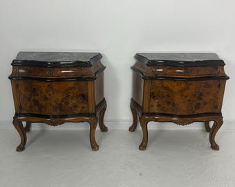 Set of 2 Mid-Century Italian Marble Top Nightstands, 1950s