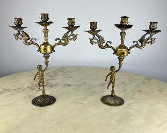 Pair of Italian bronze candlesticks, 1960s