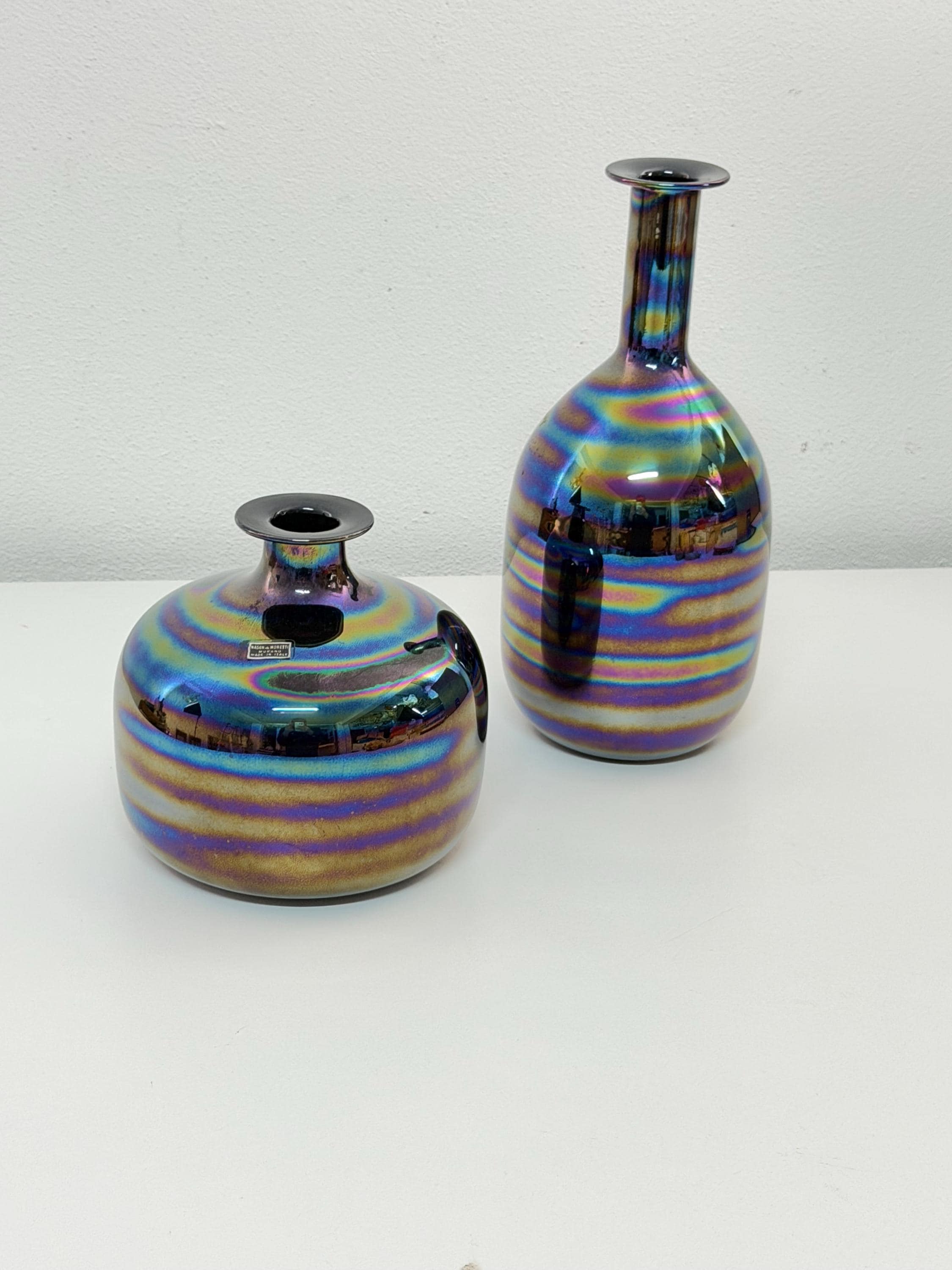 Set of 2 Iridescent Murano Glass Vases by Nason & Moretti, 1960 - Etsy