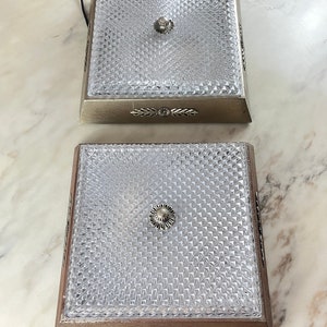 Pair of square ceiling lights from the 1950s in glass and metal, Vintage