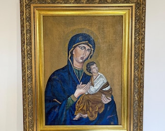 Painted icon depicting Notre Dame du Perpétuel Secours, oil on jute canvas, 1960s.