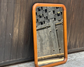 Large bronze mirror with curved walnut edge, 1970s